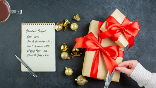 list of budget gift ideas for Christmas with a packed gift beside it